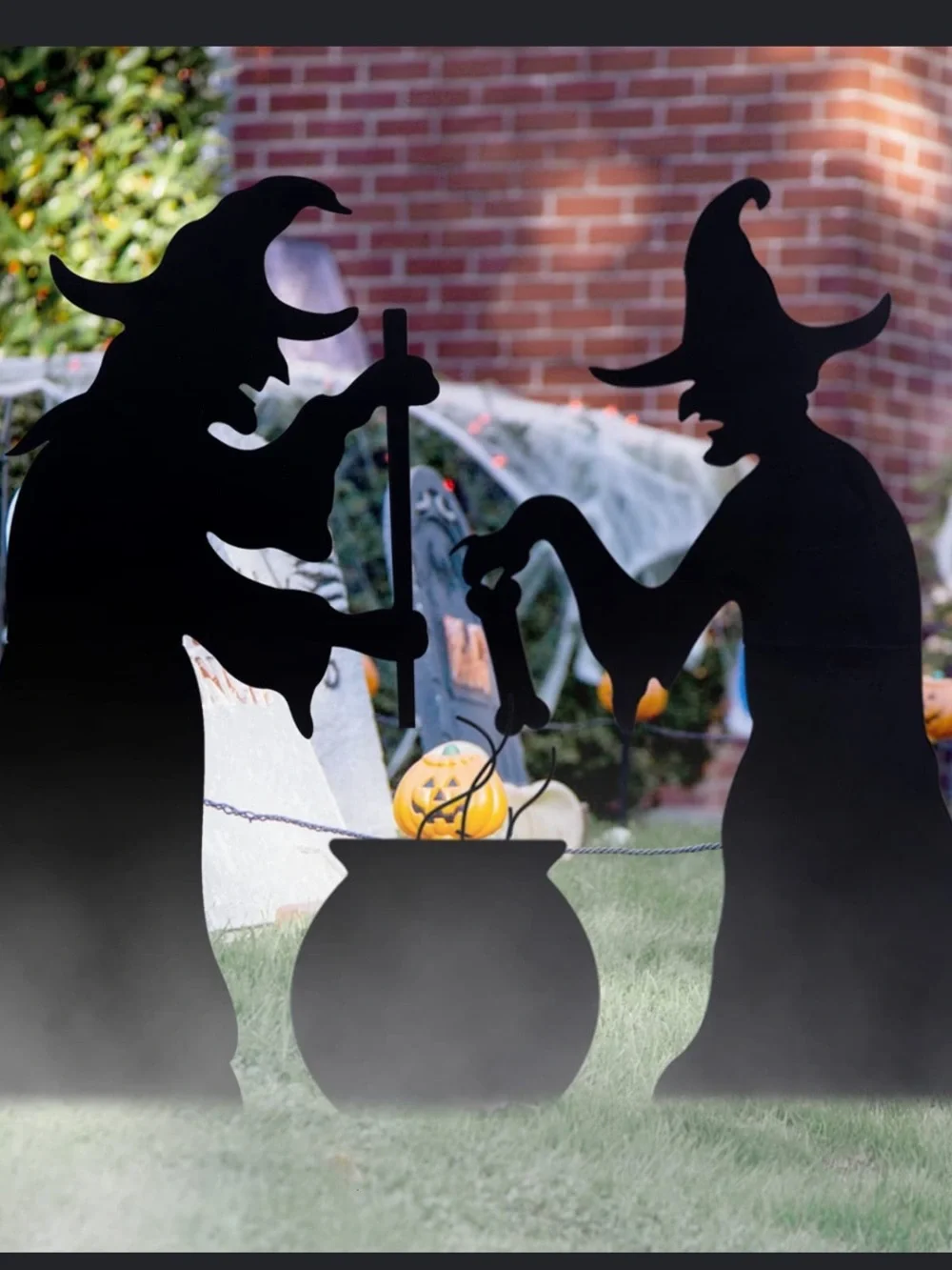 New! Halloween Witch Stakes with Cauldron - Black (Set of 3)